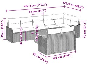 9 darabos kerti kanapé szett párnákkal szürke poli rattan akáccal