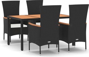 vidaXL 5 részes fekete polyrattan kerti étkezőgarnitúra párnákkal