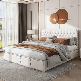 Pamut és len kárpitozott ágy, hidraulikusan szegecselt 180x200 szürke