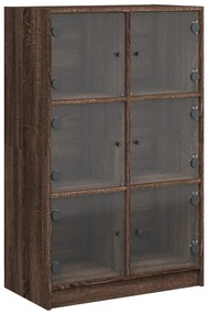 barna tölgyszínű szerelt fa magasszekrény ajtókkal 68x37x109 cm