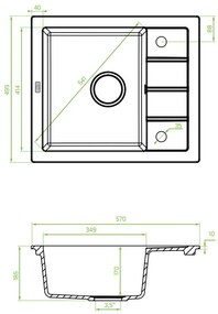 Laveo Trzynastka, 1 kamrás gránit mosogató 570x495x185 mm, fekete foltos, LAV-SBP_713T