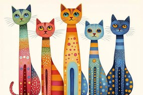 Fotótapéta Flizelina Gyerekek Folk Pop Art Etno Színes Macskák 416x290 ragasztó