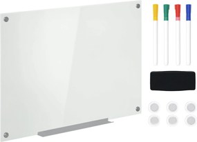 Vinsetto Fehér Tábla Mágneses Tábla 4 Filccel, 6 Mágnessel, 1 Szivaccsal, 1 Polccal, Állványos Üvegpanel Fali Rögzítéshez Könnyen Törölhető 90 x 60 cm