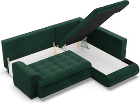 Tokio sarokkanapé, L alakú háttámlával, 2 ágyneműtartóval, kordbársony, jobboldali, zöld