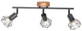 Spotlámpa fekete fával forgatható és dönthető 3-lámpás - Mosh