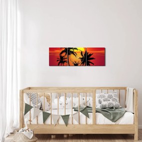 Egy sziget sziluettjének képe pálmafákkal (órával) (90x30 cm)