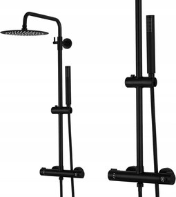 Fekete Zuhanyszett Zuhanyoszlop Kerek Esőztetővel 25 CM