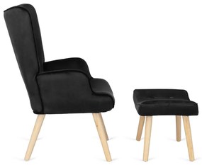 Füles Fotel Lábtartóval Fekete Bársony Kárpittal. LOZANO 2