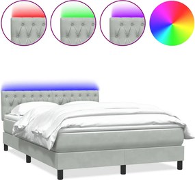 vidaXL világosszürke bársony rugós és LED-es ágy matraccal 140x210 cm