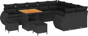 vidaXL Kerti Kanapé Szett párnával tárolóval 12 pcs Fekete Poly Rattan