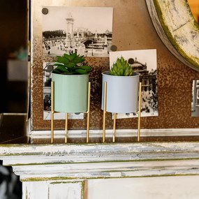 2 darabos virágtartó szett, kék/neo mint/arany, ROZEL SET