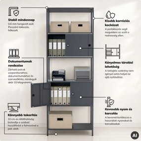 Iratrendező polc zárható szekrénnyel, irodai, nyitott polcok, fém antracit, 800x2200x400 mm: ARIEL