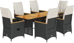 vidaXL 7 részes fekete polyrattan kerti étkezőgarnitúra párnával
