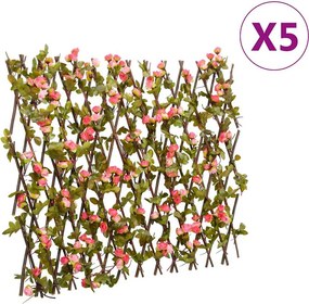 vidaXL 5db sötét rózsaszín bővíthető műborostyánrács 180 x 60 cm