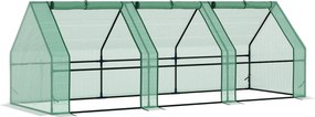 Outsunny Üvegház 3 Roll-Up Ablakkal, PE Rácsos Fóliával, Acélvázú Üvegház, Balkon Üvegház, Kert Üvegház, 270x90x90cm Paradicsom Üvegház Zöldségekhez,