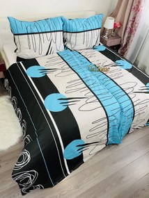 Splash fekete és türkiz pamut ágyneműhuzat TiaHome - 1x Párna 90x70cm, 1x Paplan 140x200cm