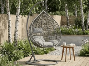 Szürke függő szék KOKON állvánnyal, világos párna