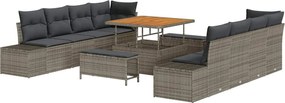 vidaXL Kerti Kanapé Szett párnával tárolóval 11 pcs Szürke Poli rattan