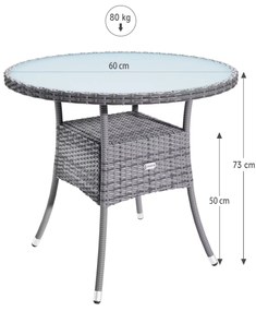 Casaria® Rattan asztal Ø60 cm - szürke