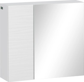 kleankin Fürdőszobai Tükörszekrény Forgácslapból és Üvegből 4 Állítható Polccal, Fali Tartó Kialakítás, 48x15x45 cm, Fehér | Aosom