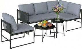 Outsunny 5-Piece Outdoor Lounge Set for 4–5 – Modular L-Shaped Sofa, Armless Chair, 2 Coffee Tables, Washable Cushions, Breathable Mesh Seats – Dark G