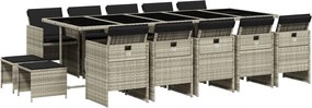 vidaXL 15 részes szürke polyrattan kerti étkezőgarnitúra párnákkal
