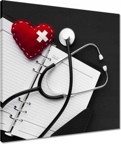 Vászonkép 50x50 Sztetoszkóp jegyzettömb szív