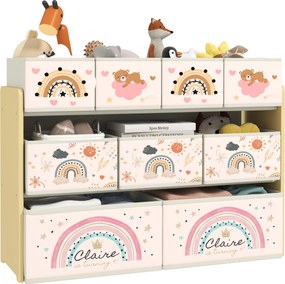 AIYAPLAY Játékpolc Gyerekeknek – Játék Szervező 9 Nem Szőtt Szövet Kosárral, 93x30x70 cm, Sárga | Aosom