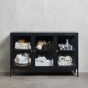 Fekete fém tálalószekrény 132x85 cm Carmel – Unique Furniture