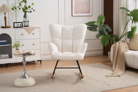 Hintaszék, relaxációs szék, szoptatós fotel plüss szövet kárpitozással, fehér színű