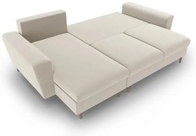 Bézs bársony kinyitható tárolóhelyes sarokkanapé Kyoto – Cosmopolitan Design