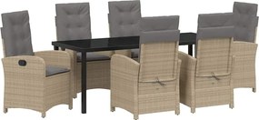 vidaXL Kert étkező szett párnával 7 pcs Bézs polirattan