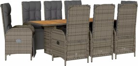 vidaXL 9 részes szürke polyrattan kerti étkezőgarnitúra párnával