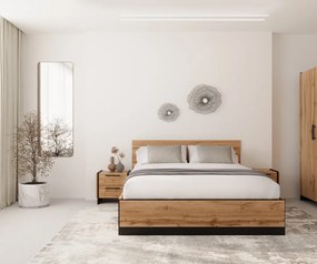 Ágy, 160x200, wotan tölgy/fekete, AMONI