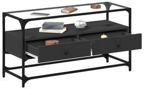 fekete szerelt fa TV-szekrény üveglappal 98 x 35 x 51 cm