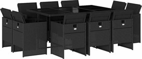 vidaXL 11 részes fekete polyrattan kerti étkezőgarnitúra párnákkal