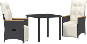 vidaXL Kert étkező szett párnával 3 pcs Fekete polirattan
