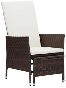 barna dönthető háttámlás polyrattan kerti szék párnákkal