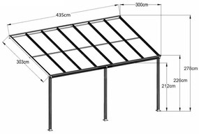 Féltetős alumínium pergola antracit átlátszó tető 303 cm x 435 cm P-435-1