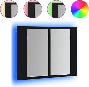 vidaXL fekete akril LED-es fürdőszobaszekrény tükörrel 60x12x45 cm