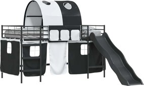 vidaXL Gyerekek Loft Ágykerete Fekete 90 x 200 cm Fém