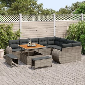 12 darabos kertisofa szett párnákkal Szürke Poli Rattan Akác