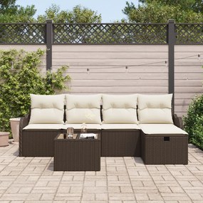 6 Darabos Kert Kanapészett Párnákkal Barna Poli Rattan, 2 Személyes Kert Kanapé Tárolóval &amp; Párnákkal Barna Poli Rattan