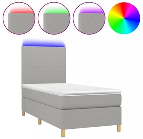 világosszürke szövet rugós és LED-es ágy matraccal 80 x 200 cm