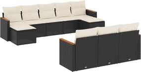 vidaXL 10 részes fekete polyrattan kerti ülőgarnitúra párnákkal