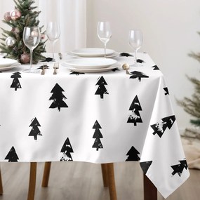 Goldea karácsonyi pamut asztalterítő - fekete karácsonyfák fehér alapon 80 x 80 cm