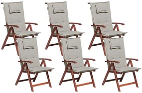 Összecsukható akácfa szék tópszínű párnával hatdarabos szettben TOSCANA Beliani