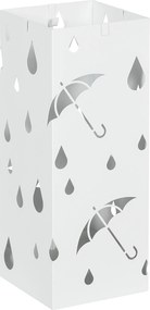 HOMCOM Esernyőtartó 4 Akasszal, Vízgyűjtő Tálca Esernyőhöz Előszobába, Esőernyők és Bartartók Acél 15.5 x 15.5 x 40 cm Fehér | Aosom