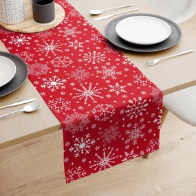 Goldea karácsonyi pamut asztali futó - hópihék piros alapon 35x180 cm