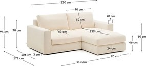 Bézs zsenília sarokkanapé (jobb oldali-heverő résszel) Alea – Kave Home